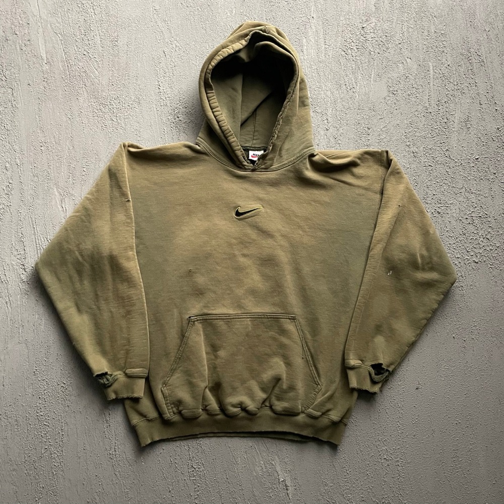 Vintage Nike Center Swoosh Hoodie Mens Large Olive Green 90s white tab